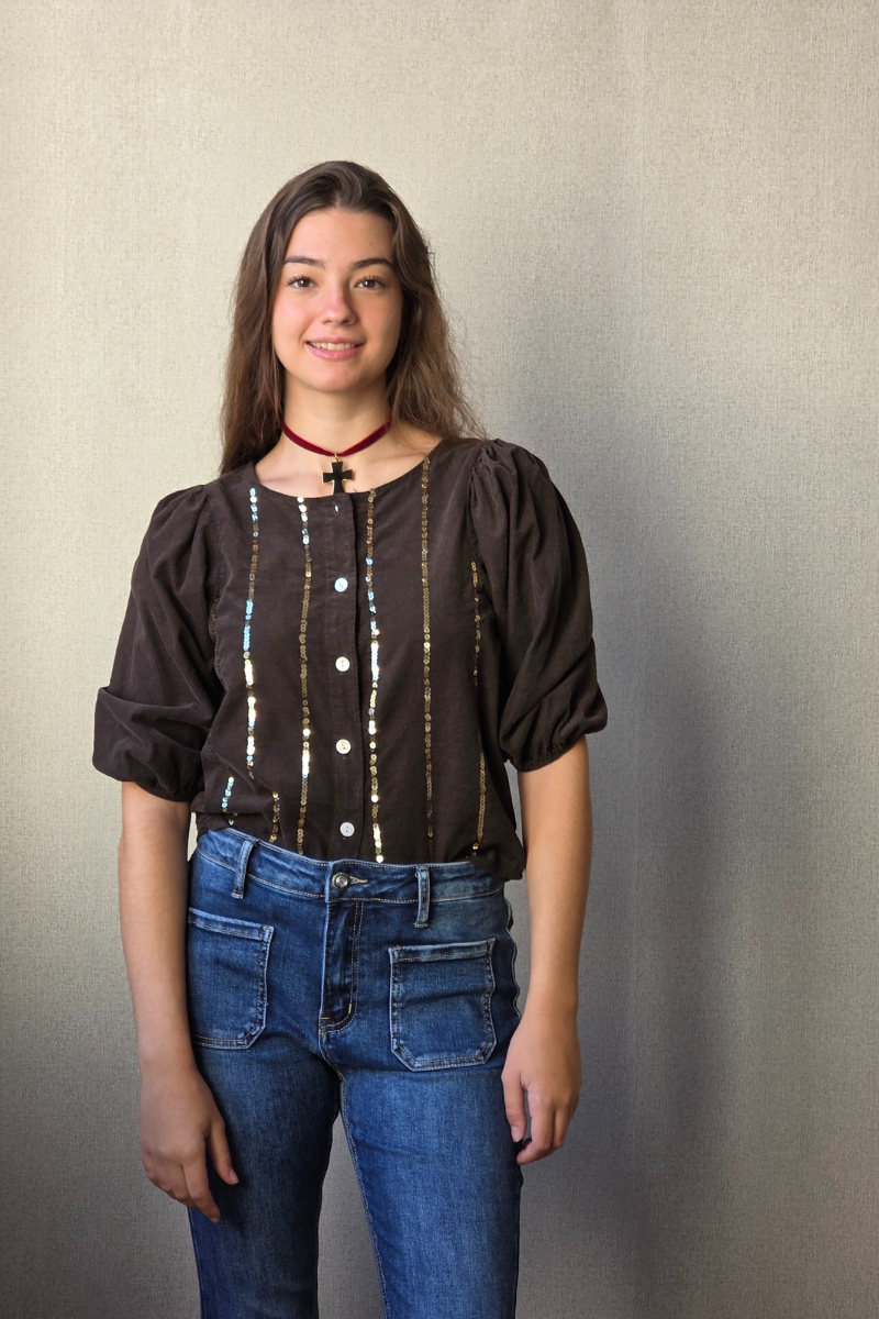 Camisa de micro pana con lentejuelas marrón