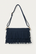 Bolso sobre de ante con flecos verde azul marino