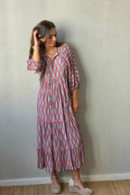 Vestido Mangas Abullonadas Estampado Rosa
