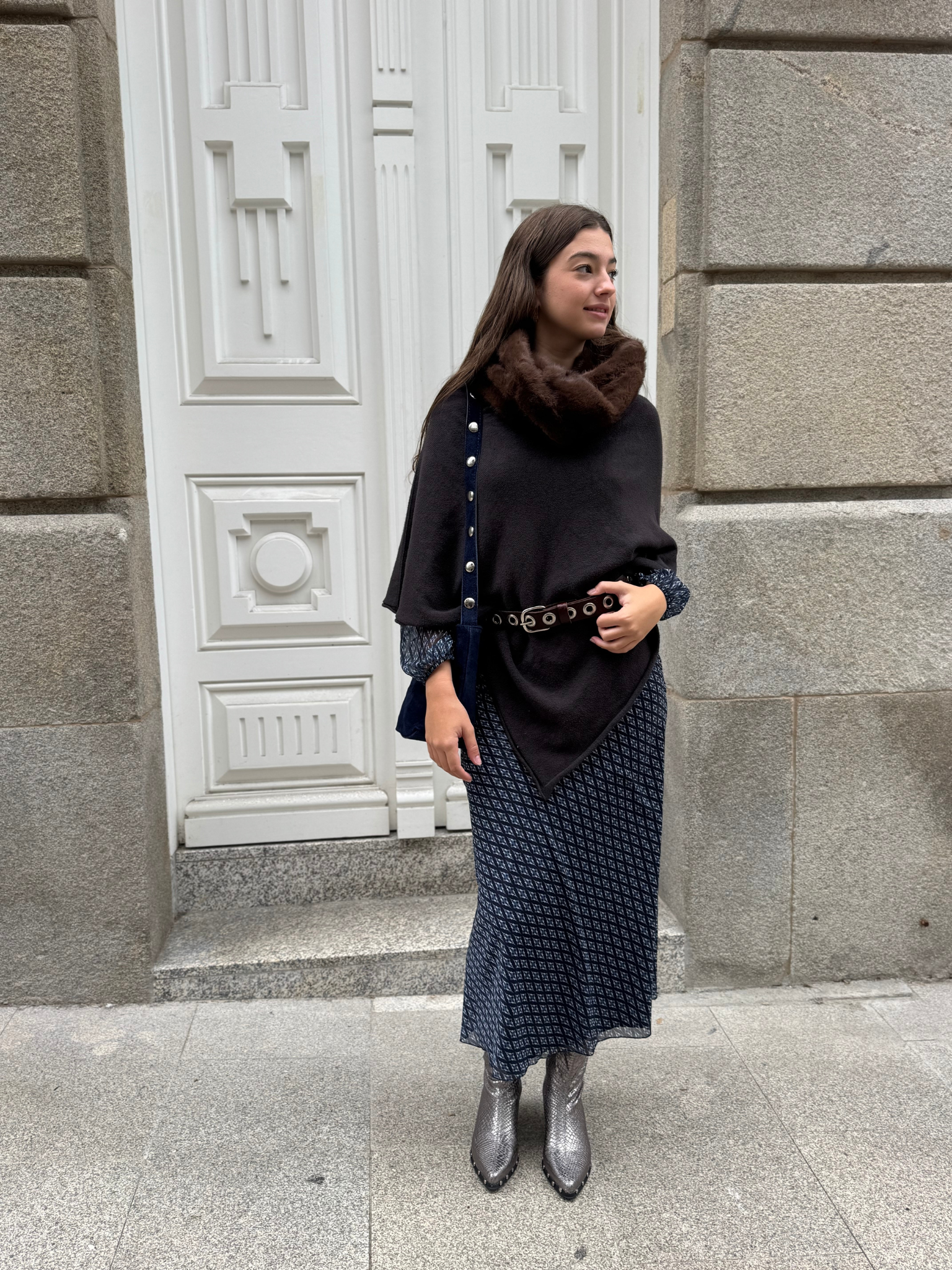 Falda larga estampada rombos azul marino