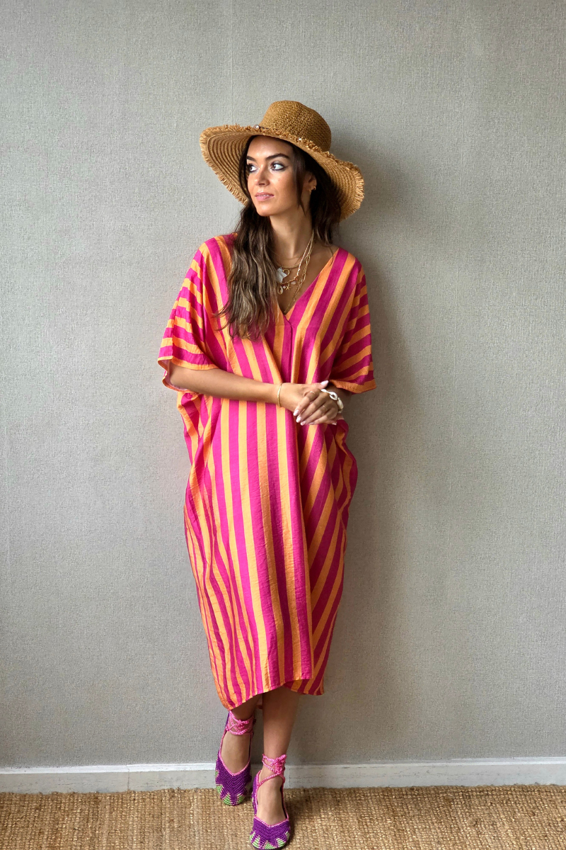 Vestido rayas tipo kurta fucsia