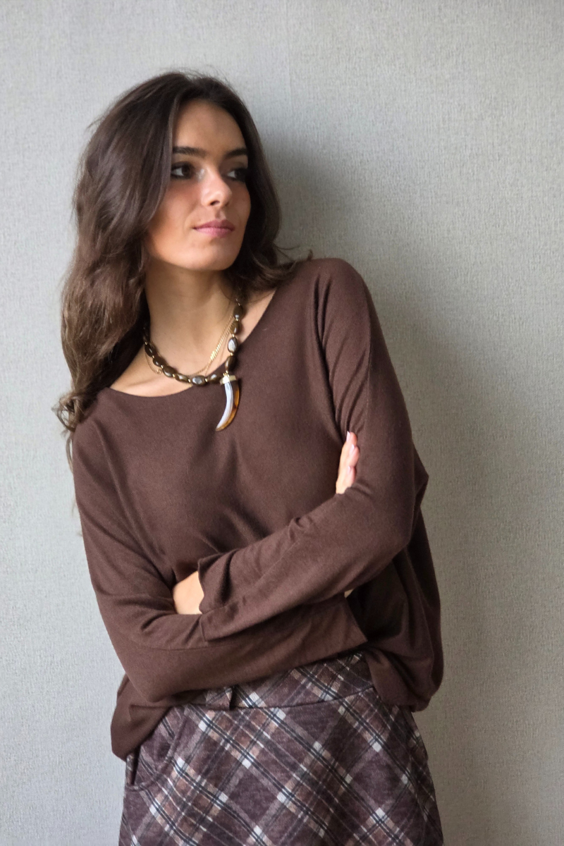 Jersey punto fino fluido marrón chocolate