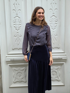 Falda larga de terciopelo asimétrica azul marino