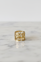 Anillo ajustable calado de acero dorado