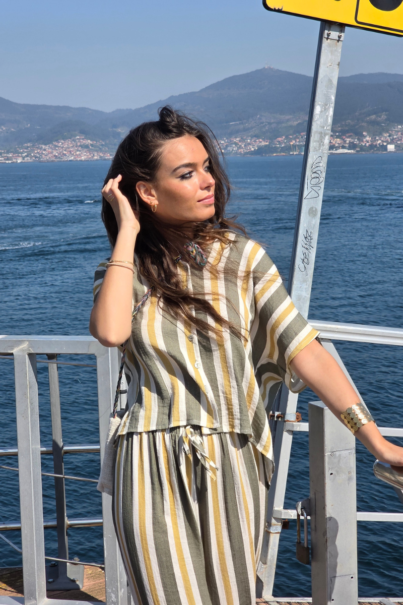 Camisa de Rayas Caqui