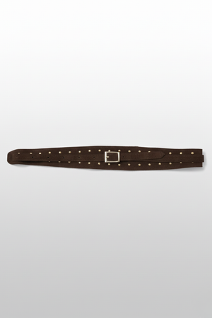 Cinturón de serraje ancho tachas marrón