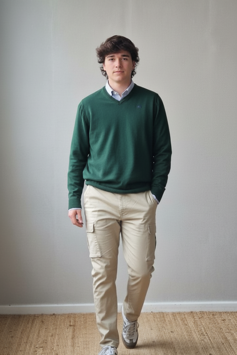 Jersey de hombre de cuello pico verde