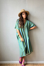 Vestido rayas tipo kurta verde