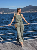 Pantalón Elástico Estampado Hojas Caqui