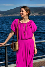 Blusa Manga Globo Palabra de Honor Magenta