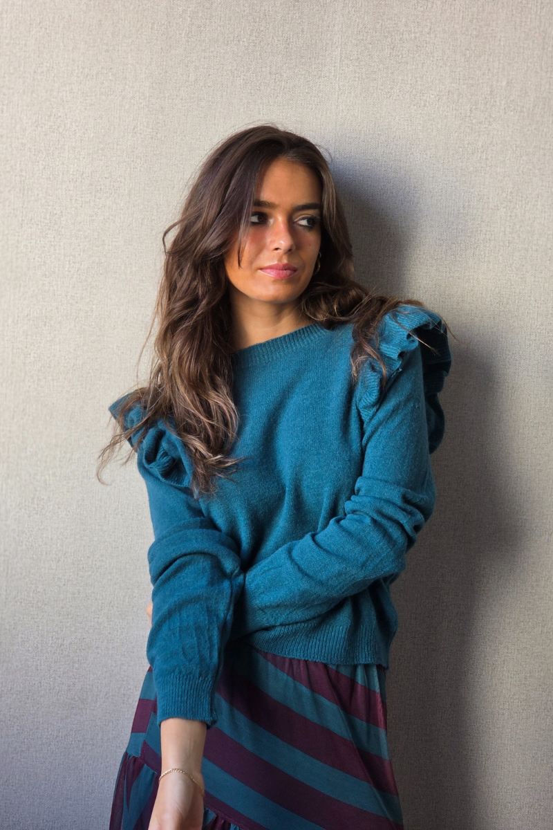 Jersey volante en el hombro Jacinta azul petróleo