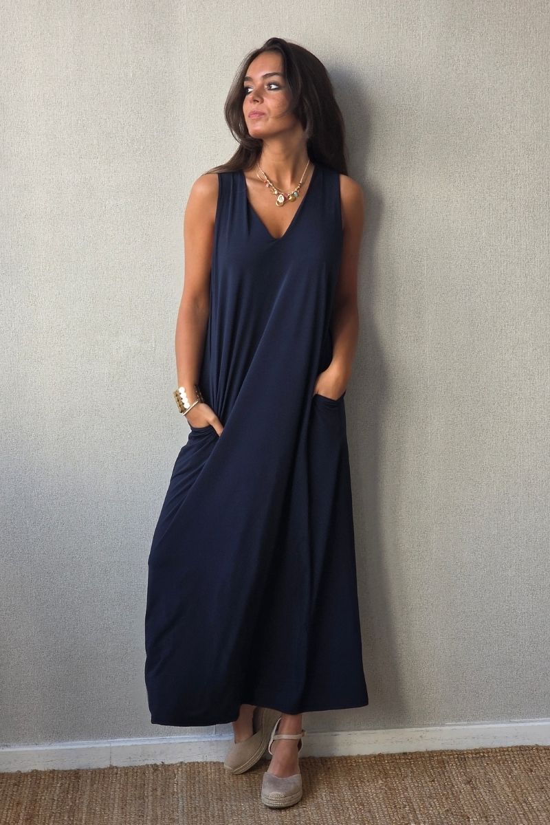 Vestido Asas Con Bolsillos Marino