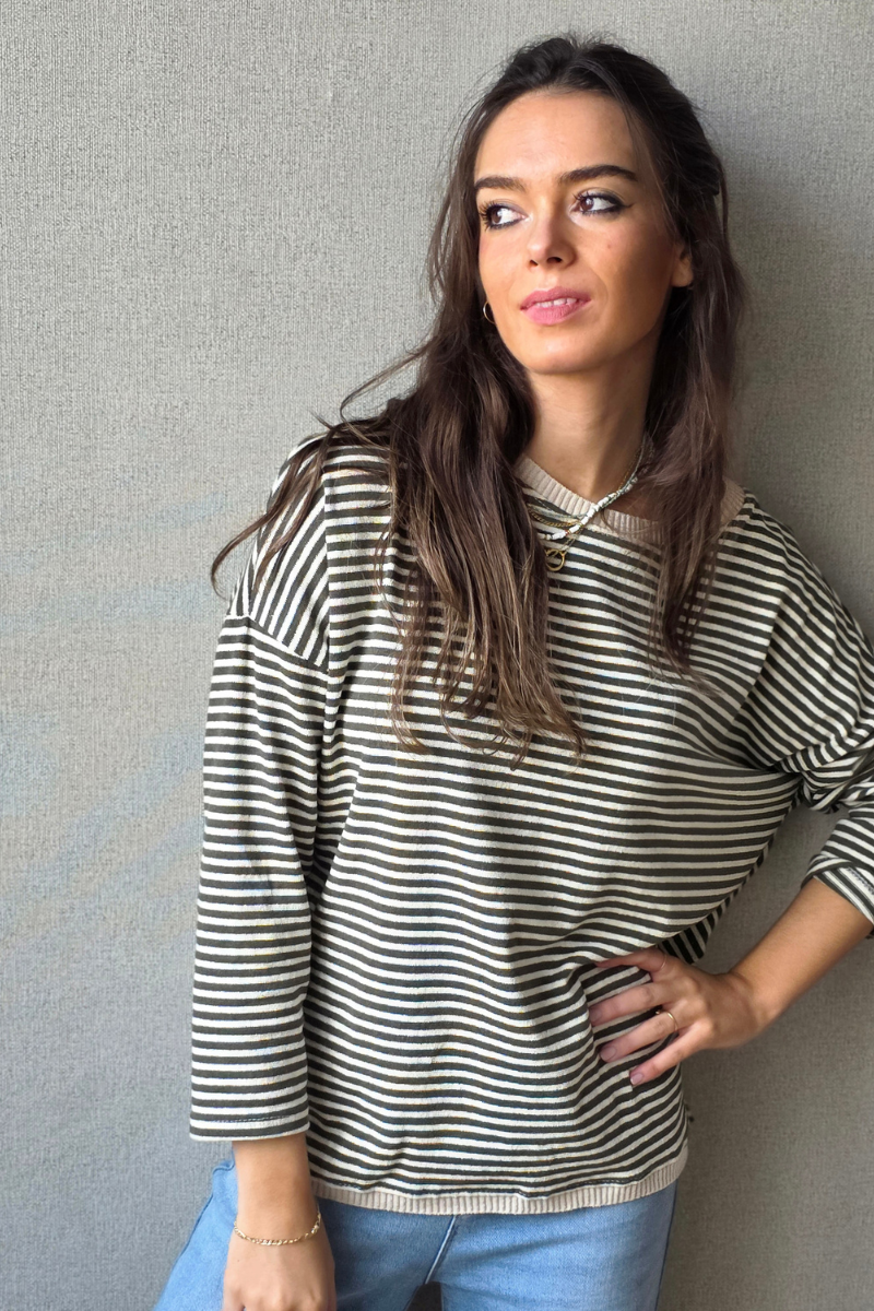 Jersey Oversize de Rayas Finas Negro