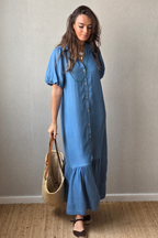 Vestido Manga Globo Azul Jeans Oscuro