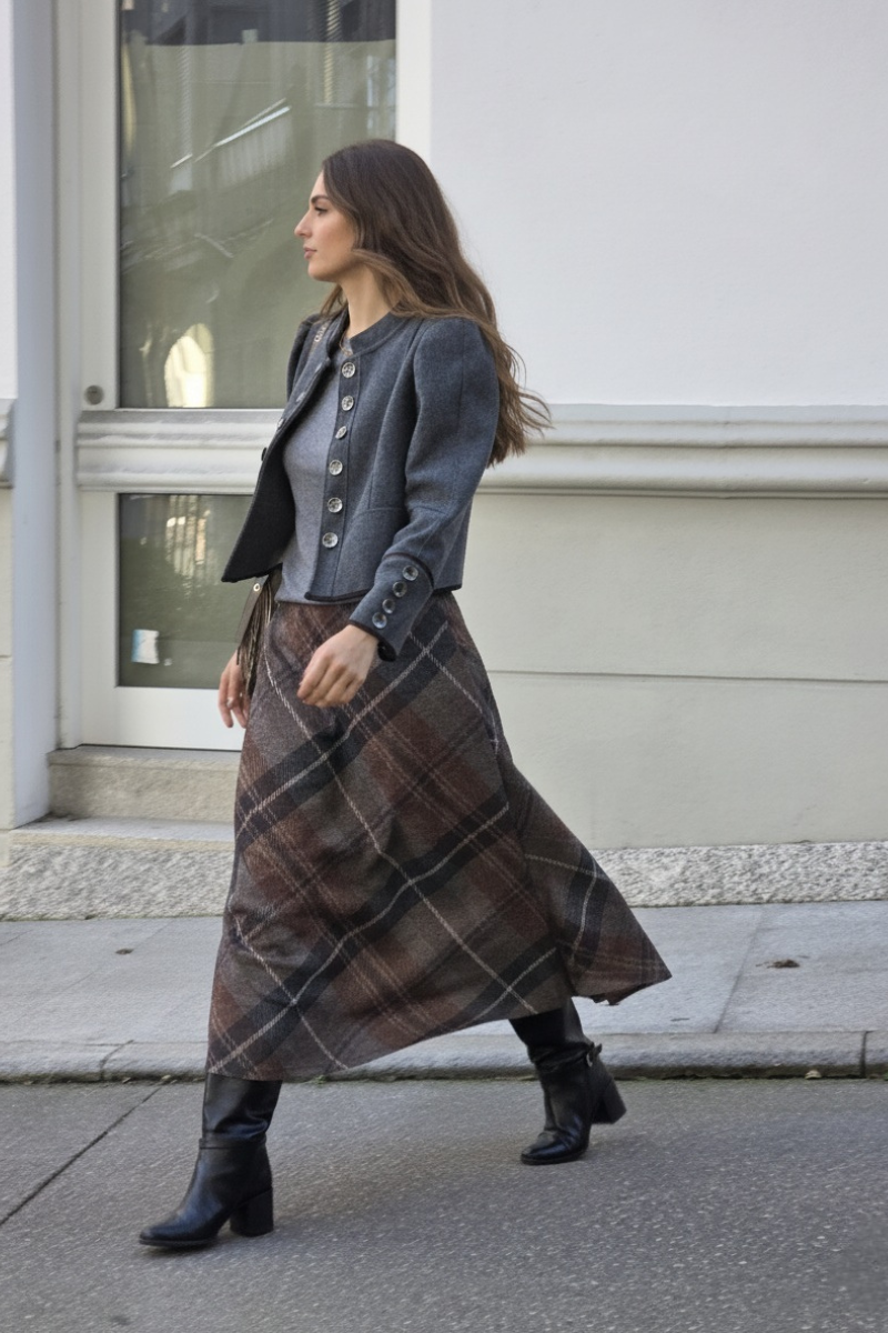 Falda Casilda de cuadros grandes topo