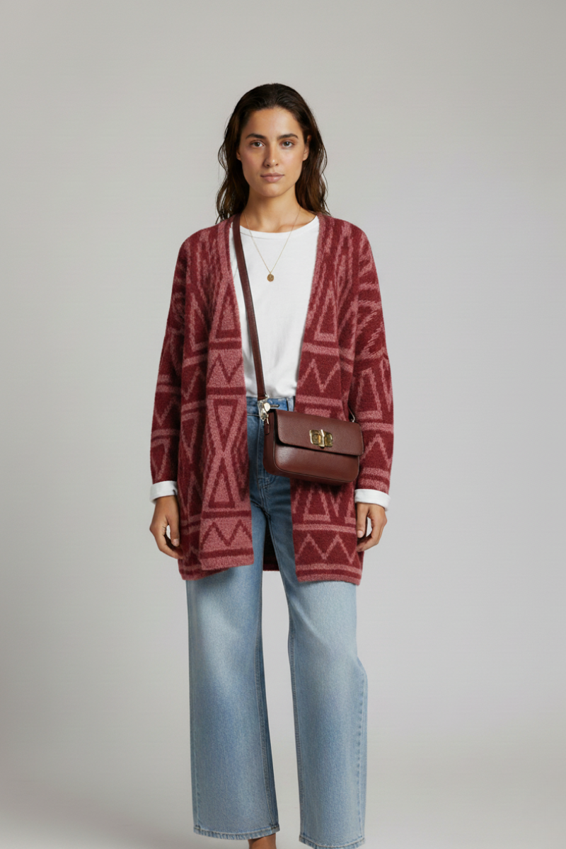 Chaqueta de lana con dibujo burdeos