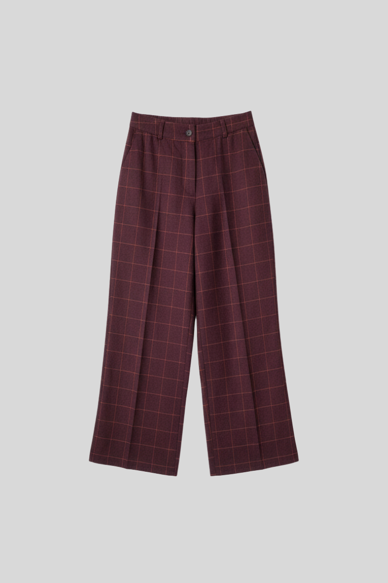 Pantalón tipo lana de cuadros granate
