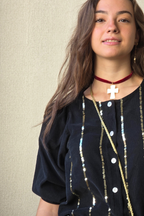 Camisa de micro pana con lentejuelas negra