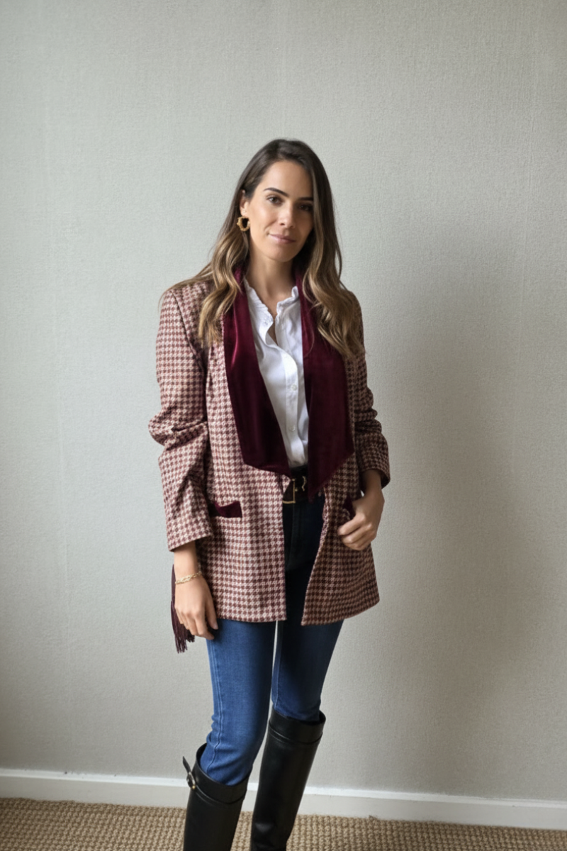 Americana oversize pata de gallo granate