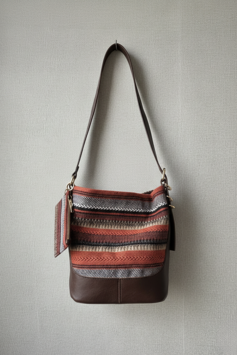 Bolso con tela ikat marrón