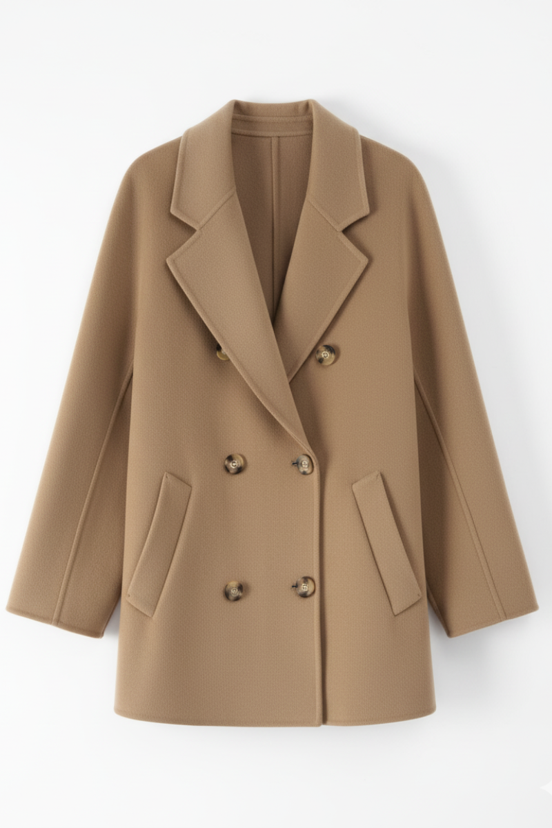 Abrigo de paño básico seis botones camel