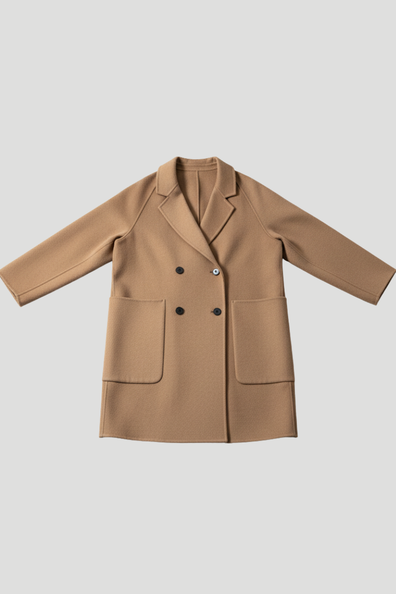 Abrigo de paño básico cuatro botones camel