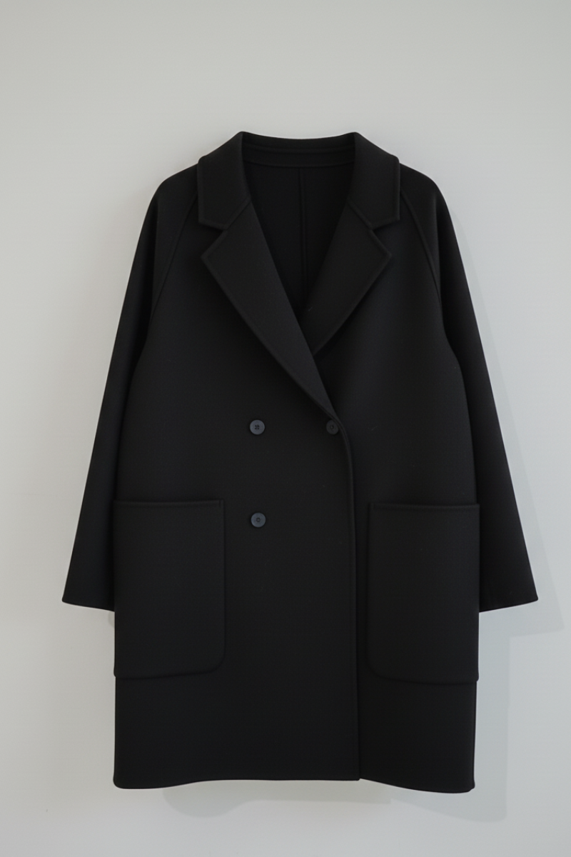 Abrigo de paño básico cuatro botones negro