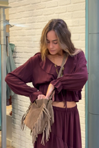 Blusa bambula con volantes granate