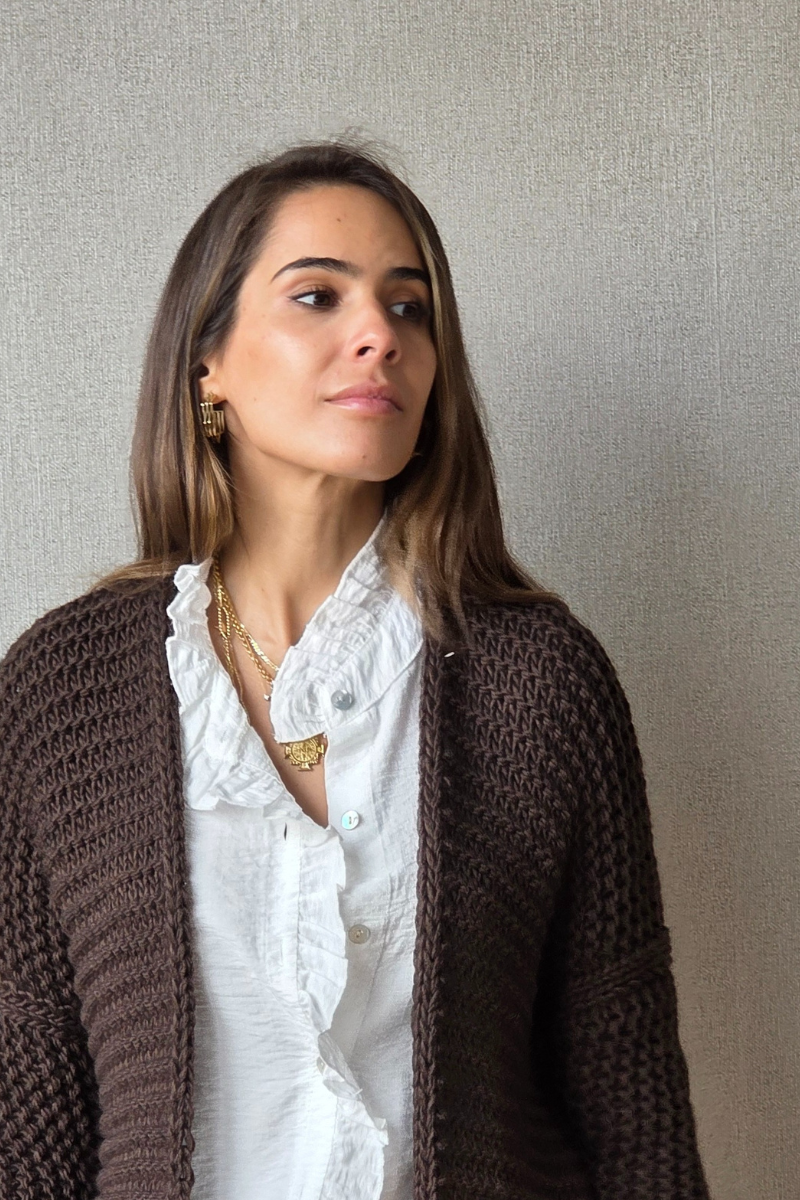 Chaqueta de punto gordo tipo kimono chocolate