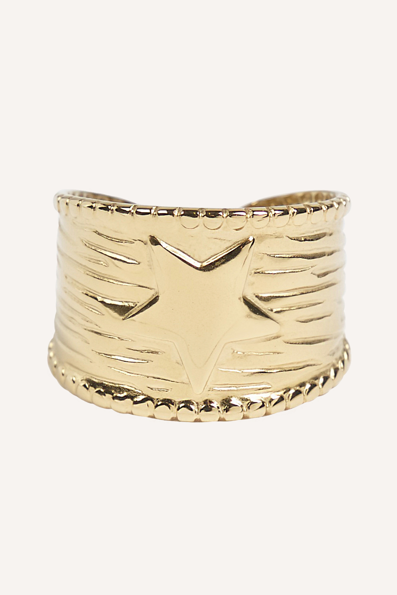 Anillo ajustable dorado de acero grandeestrella