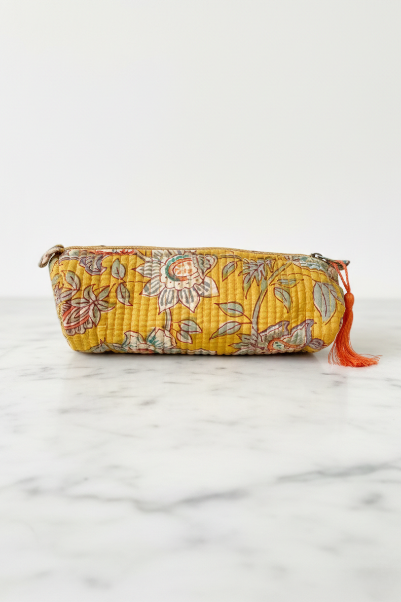 Estuche Neceser Pequeño Estampado Paisley Amarillo