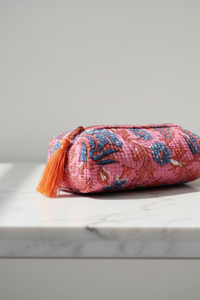 Estuche Neceser Pequeño Estampado Paisley Rosa