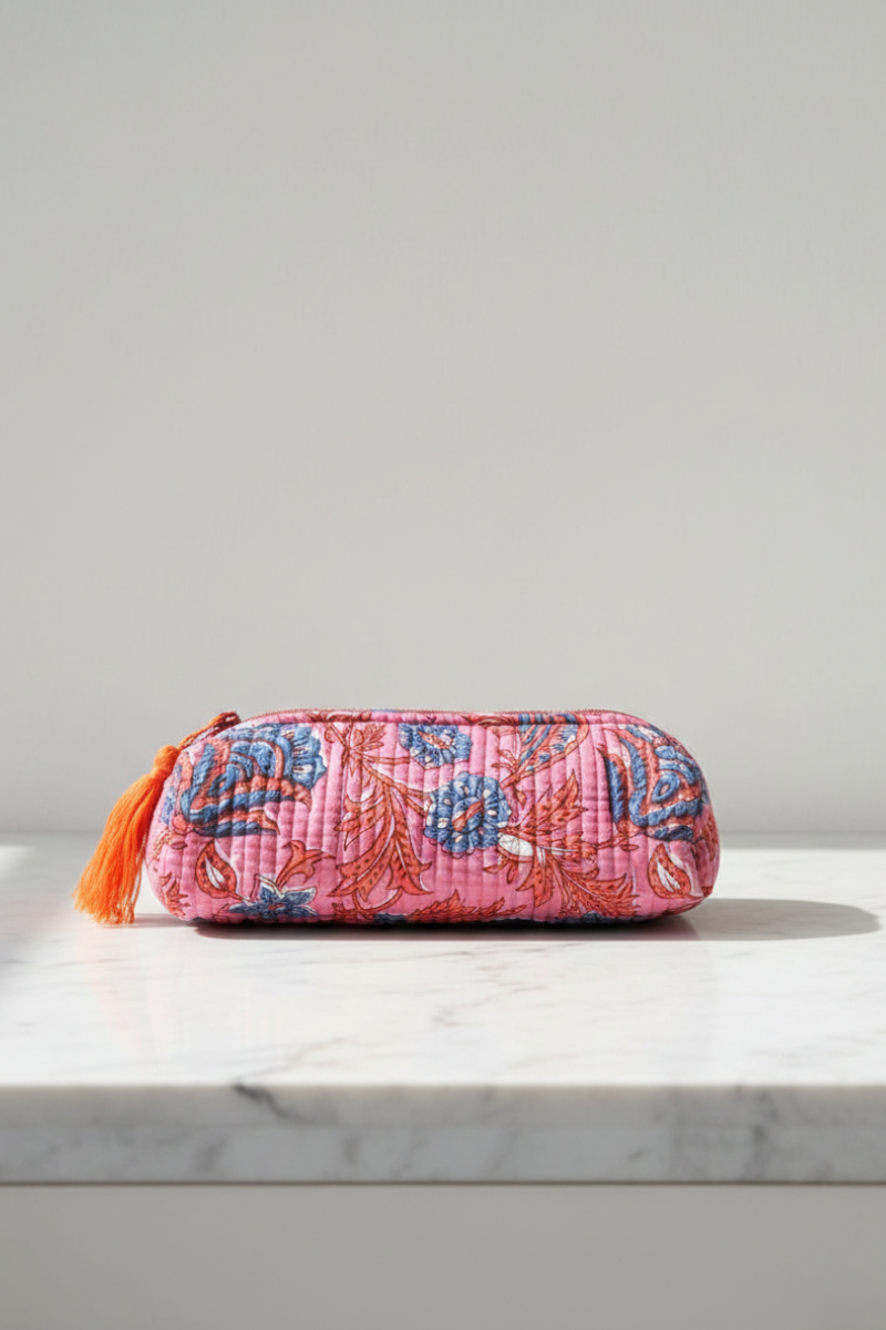 Estuche Neceser Pequeño Estampado Paisley Rosa