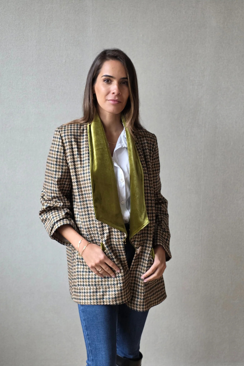 Americana Pata de Gallo Pistacho con Terciopelo - Talla Única