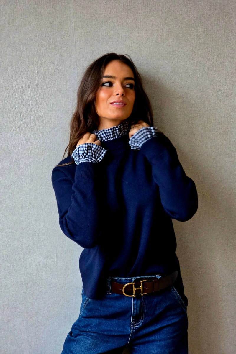 Conjunto de puño y cuello vichy azul marino