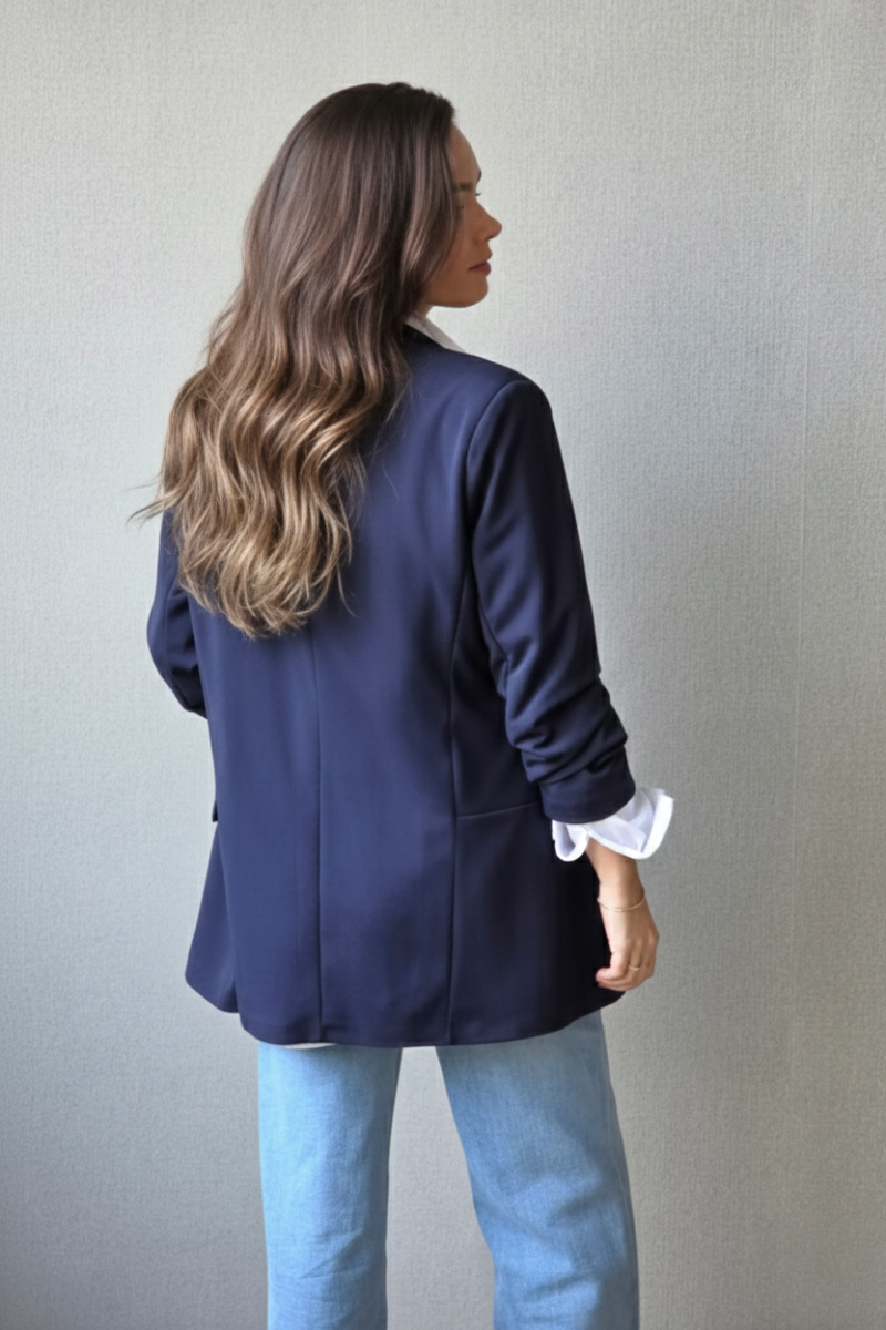 Blazer Azul Marino Suelta - Mangas Fruncidas Elegantes