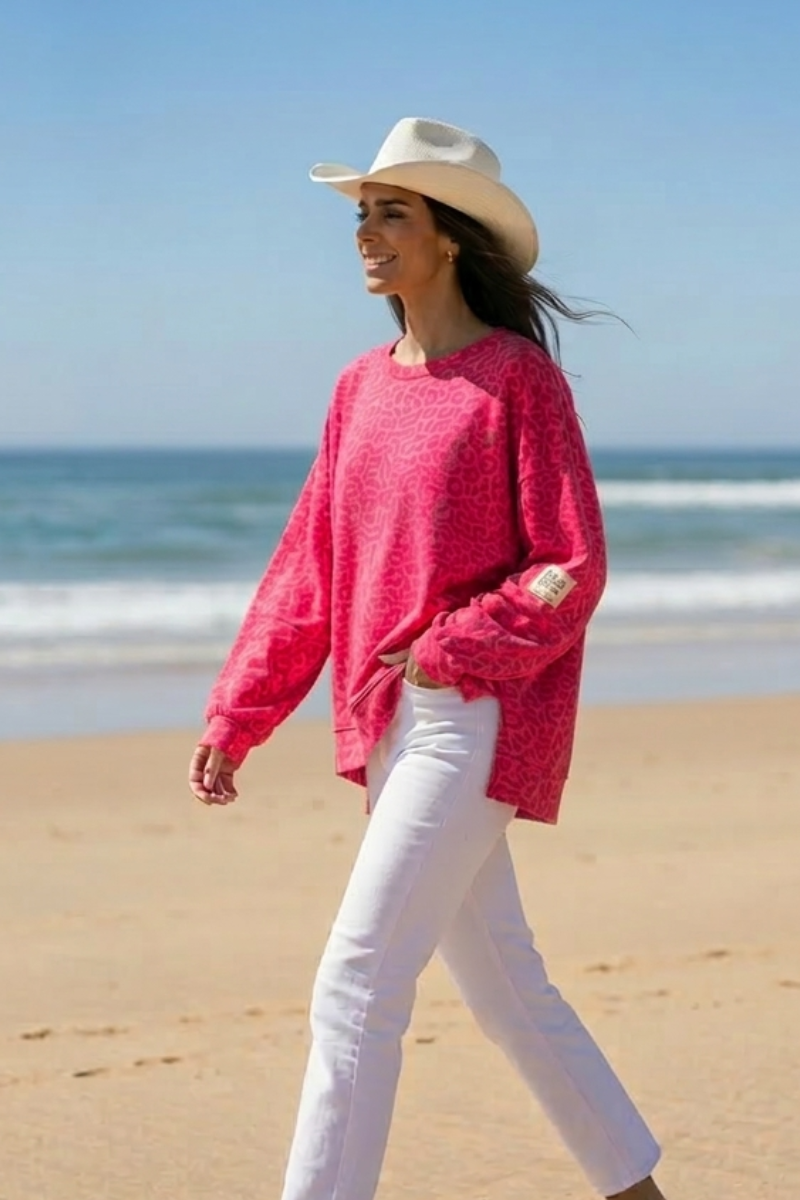 Sudadera Oversized Animal Print Fucsia
