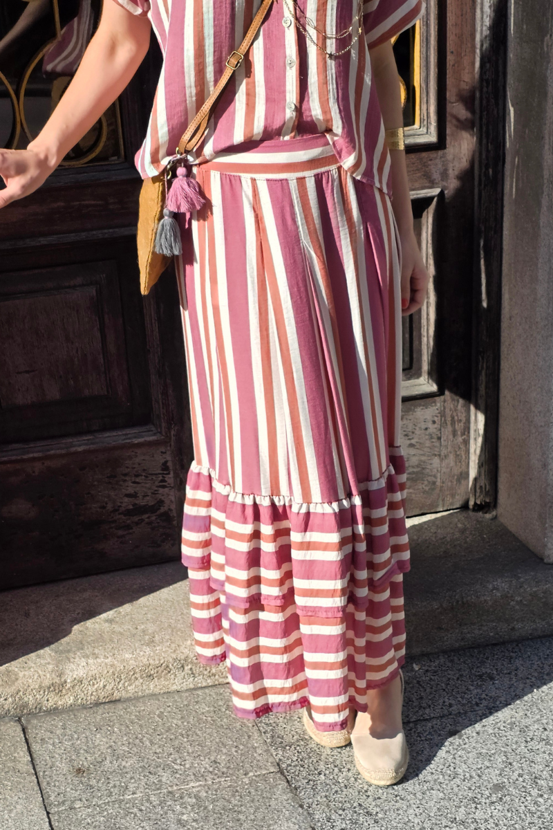 Falda Rayas Rosa con Volantes