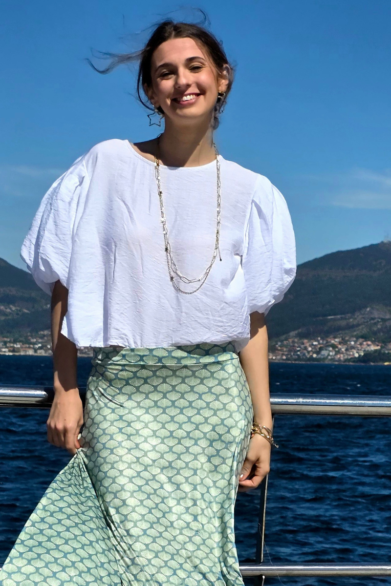 Falda Larga de Conchas Verde elástica