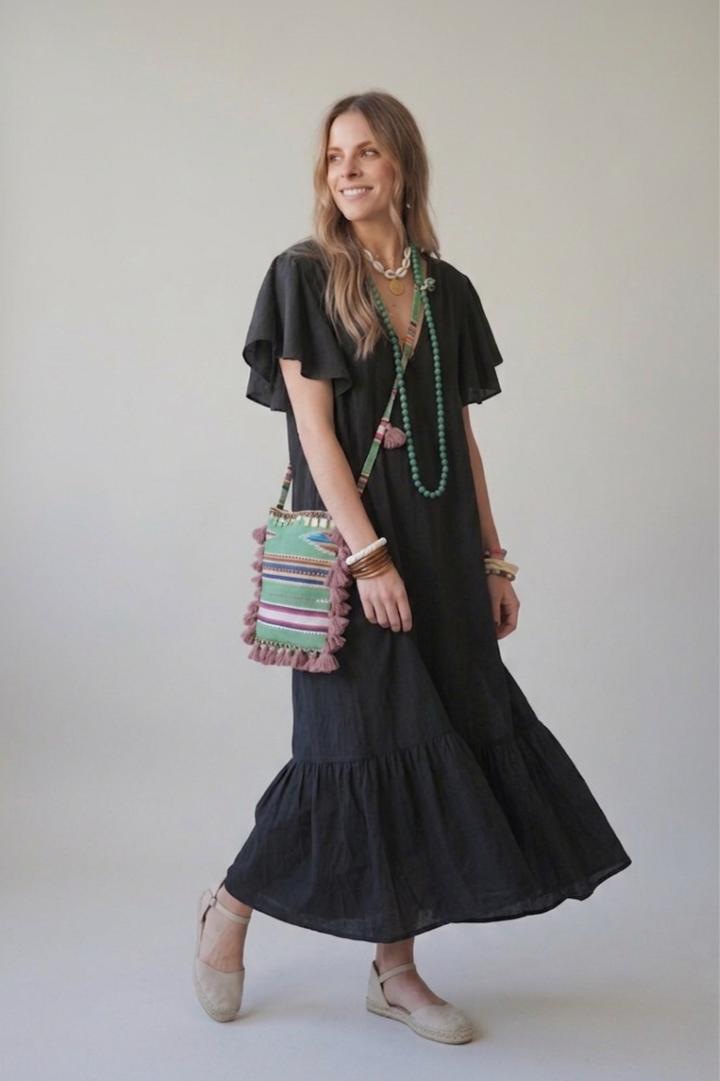 Vestido Largo Manga Volante negro