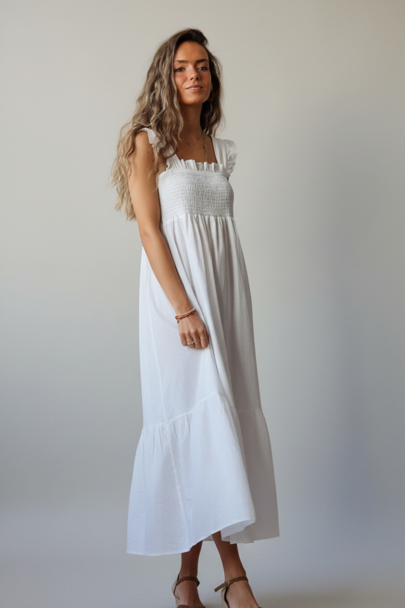 Vestido de nido de abeja y tirantes blanco