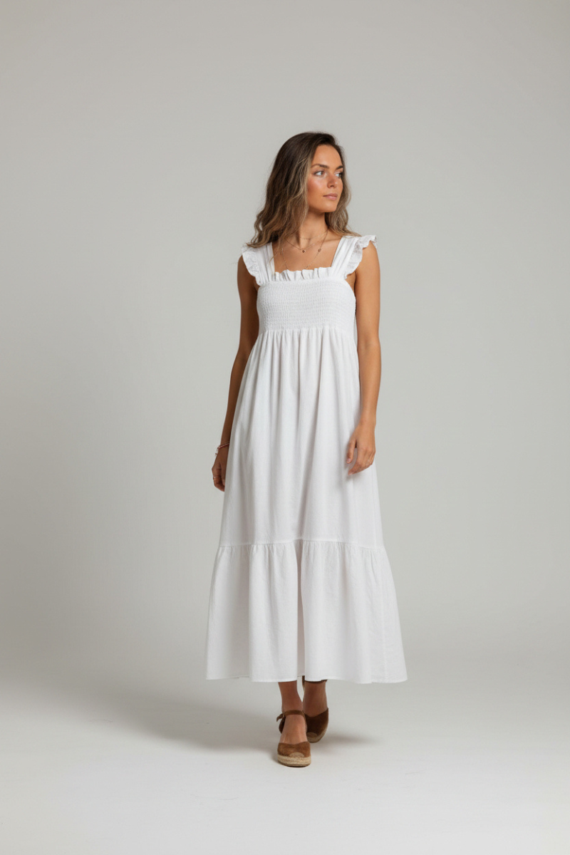 Vestido de nido de abeja y tirantes blanco