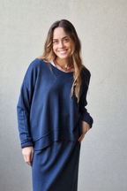 Jersey cuello pico con detalle canalé azul marino
