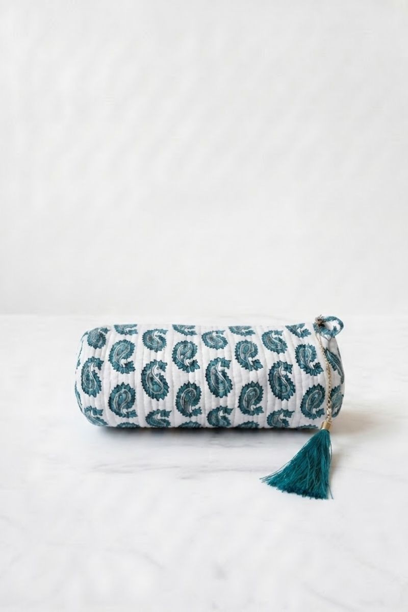 Estuche/neceser blanco y verde bonito telas indias