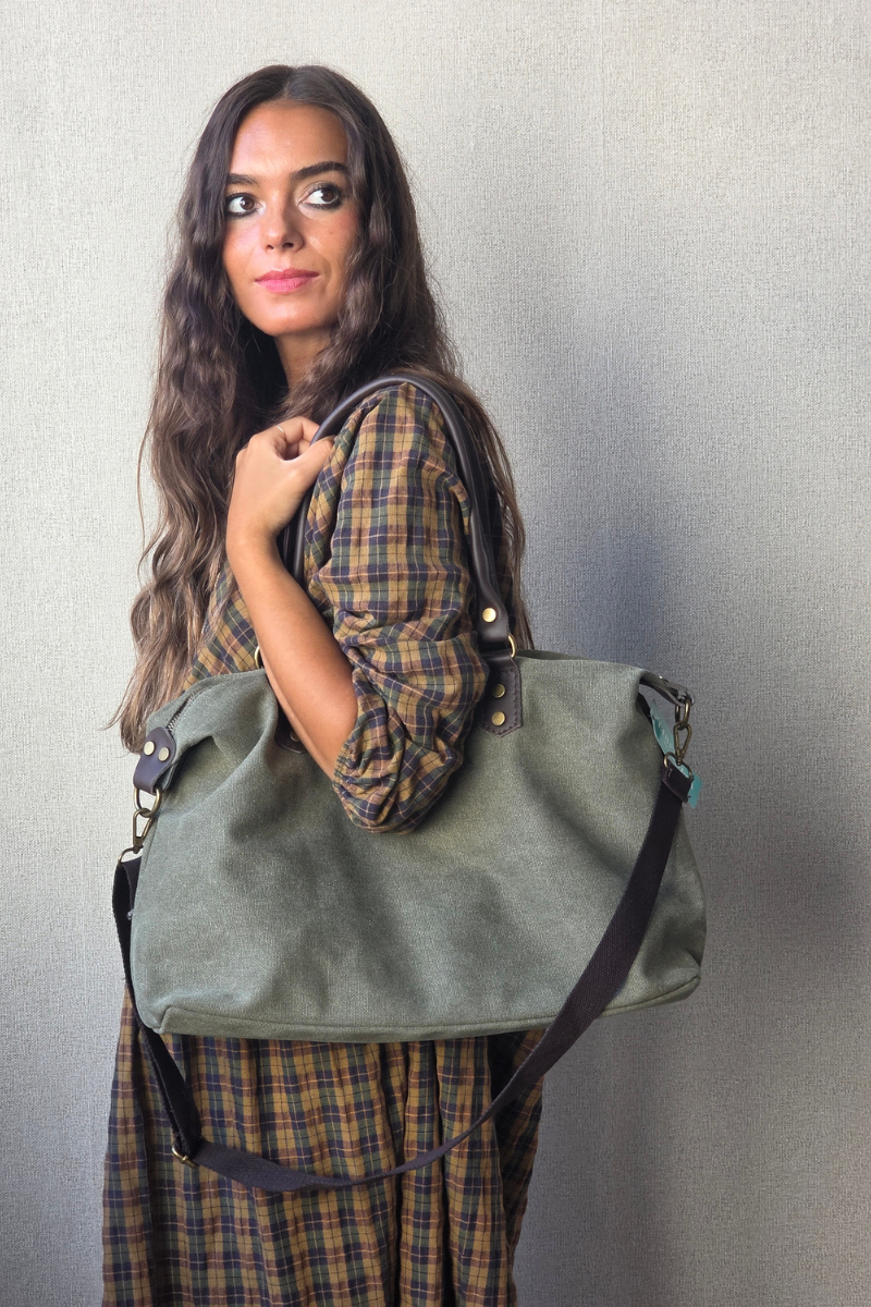 Bolso loneta oversize verde militar con opción a personalizar