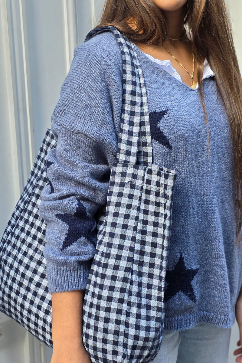 Bolsa acolchada de cuadros de vichy marino