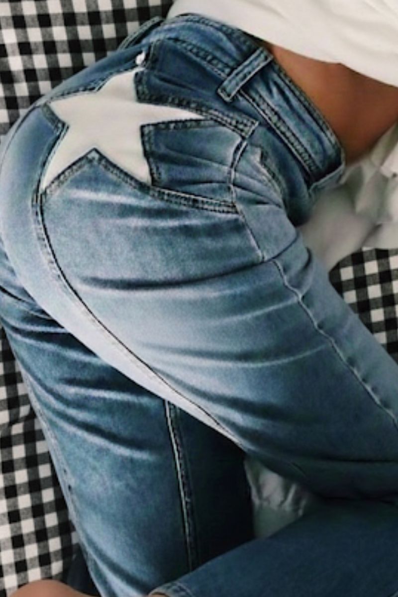 Vaquero azul con estrellas wide-leg