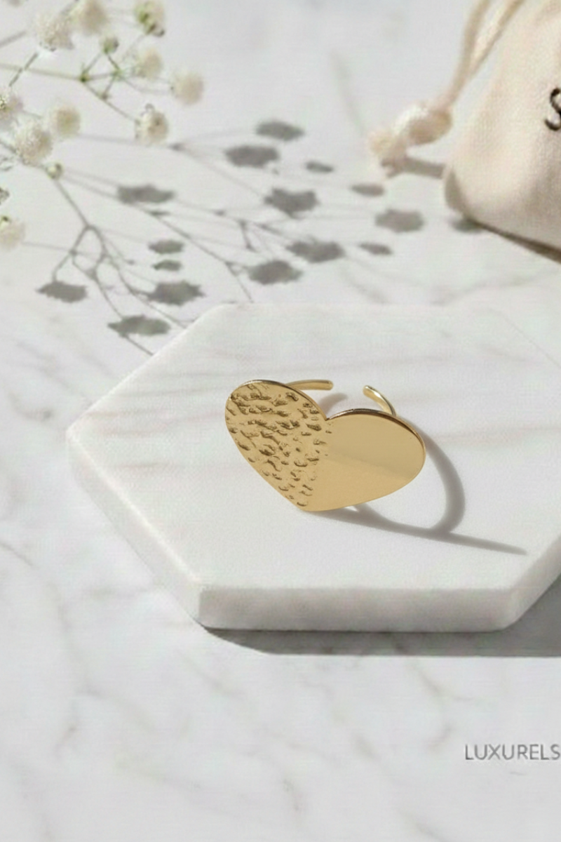 Anillo Ajustable Calado Acero Dorado Statement