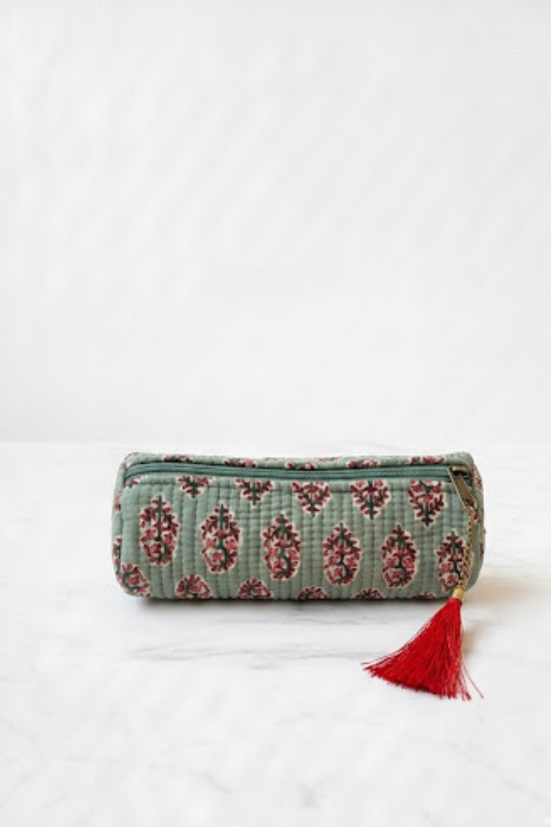 Estuche/neceser verde bonito telas indias