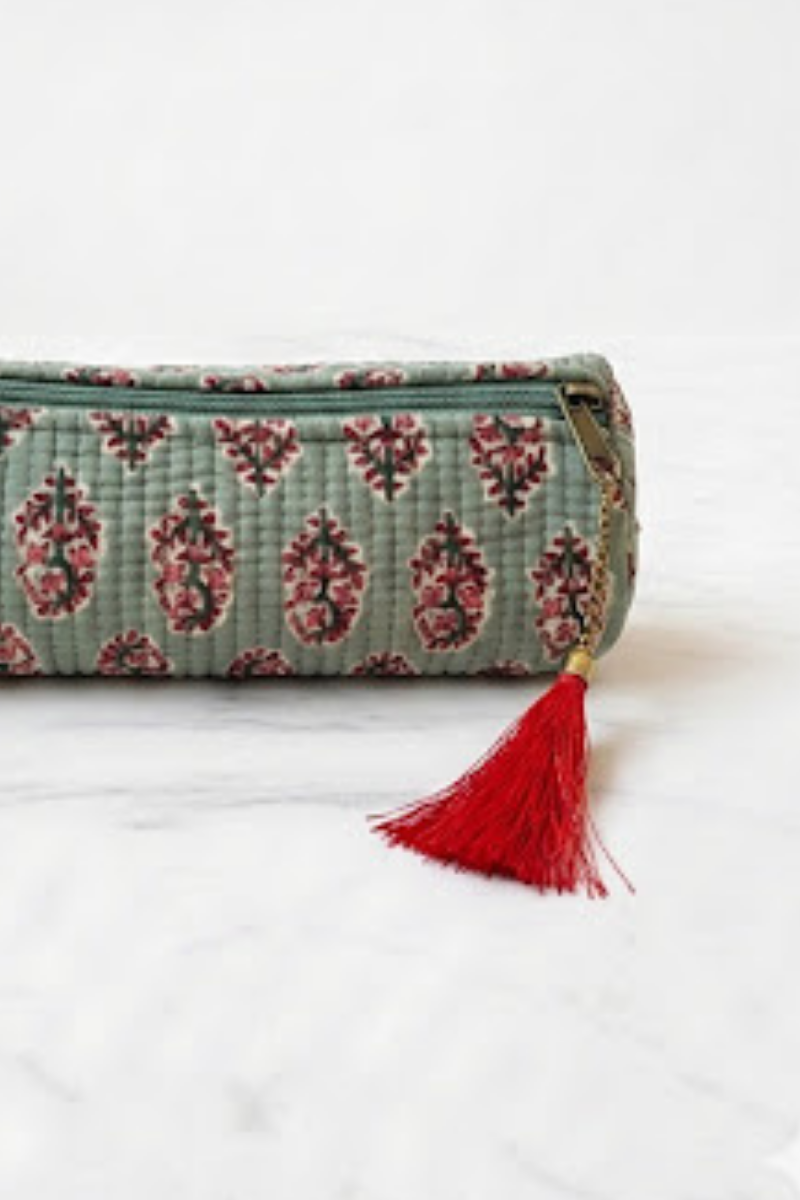 Estuche/neceser verde bonito telas indias